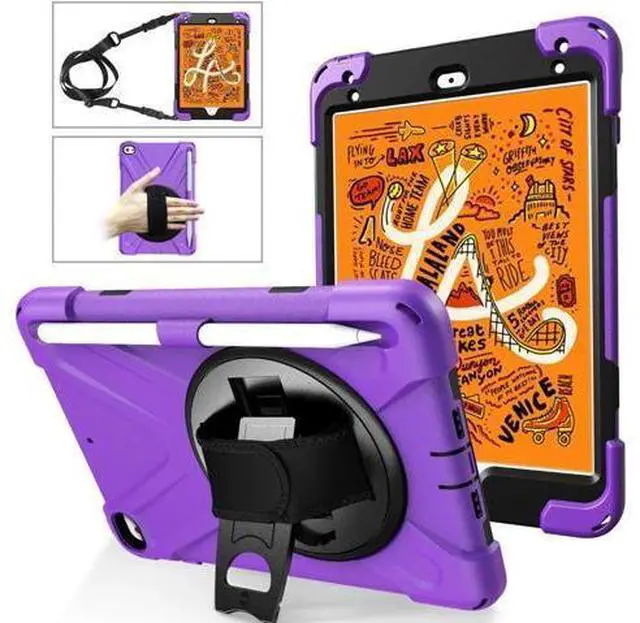 Main image of iPad Mini 5 Case 2019 iPad Mini 4 Case with Pencil Holder Shockproof 360 Degree Rotation Cover with Kickstand Hand Strap Shoulder Strip Protective Case for iPad Mini 5th iPad Mini 4th Generation