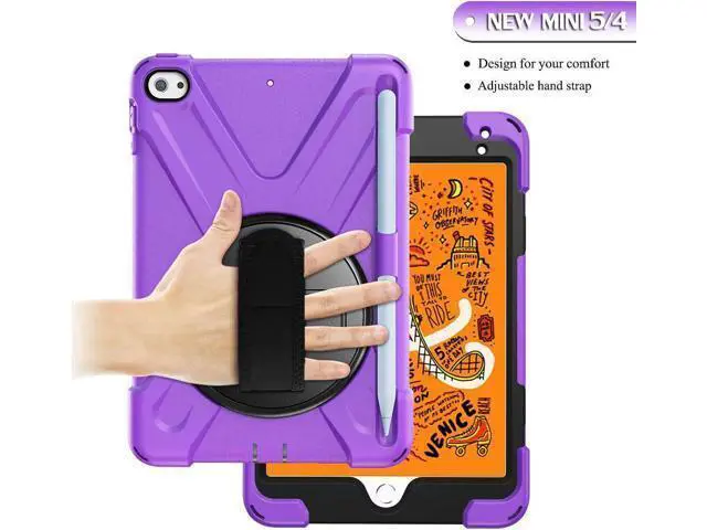 Alt view image 2 of 7 - iPad Mini 5 Case 2019 iPad Mini 4 Case with Pencil Holder Shockproof 360 Degree Rotation Cover with Kickstand Hand Strap Shoulder Strip Protective Case for iPad Mini 5th iPad Mini 4th Generation