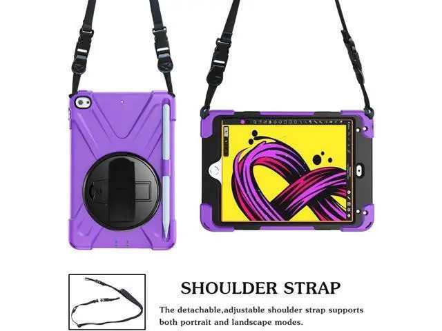 Alt view image 4 of 7 - iPad Mini 5 Case 2019 iPad Mini 4 Case with Pencil Holder Shockproof 360 Degree Rotation Cover with Kickstand Hand Strap Shoulder Strip Protective Case for iPad Mini 5th iPad Mini 4th Generation
