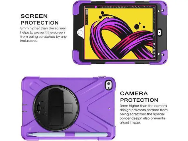 Alt view image 5 of 7 - iPad Mini 5 Case 2019 iPad Mini 4 Case with Pencil Holder Shockproof 360 Degree Rotation Cover with Kickstand Hand Strap Shoulder Strip Protective Case for iPad Mini 5th iPad Mini 4th Generation