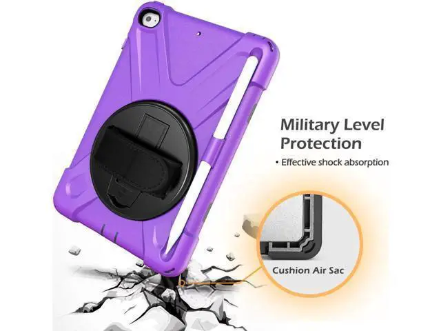 Alt view image 6 of 7 - iPad Mini 5 Case 2019 iPad Mini 4 Case with Pencil Holder Shockproof 360 Degree Rotation Cover with Kickstand Hand Strap Shoulder Strip Protective Case for iPad Mini 5th iPad Mini 4th Generation