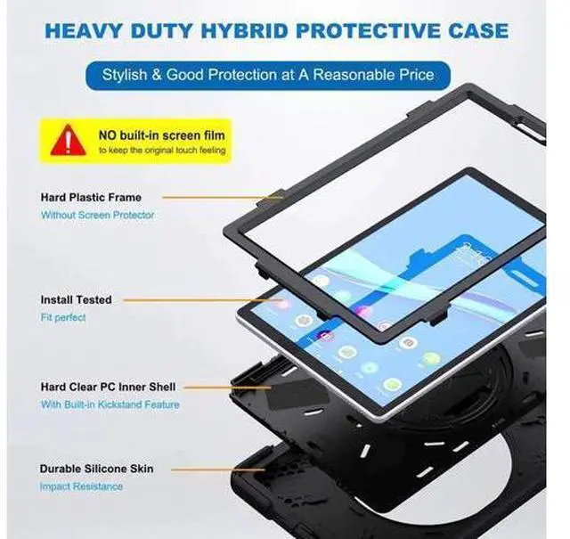Alt view image 4 of 6 - Shoockproof Case for Lenovo Tab M10 HD (2nd Gen) 2020 10.1 Inch Rugged Case with Strap Kickstand Shoulder Belt for TB-X306F / TB-X306X
