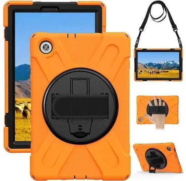 Main image of Heavy Duty Case for Lenovo Tab M10 HD (2nd Gen) 2020, 10.1 Inch Rugged Case with Strap Kickstand Shoulder Belt for TB-X306F/TB-X306X Orange
