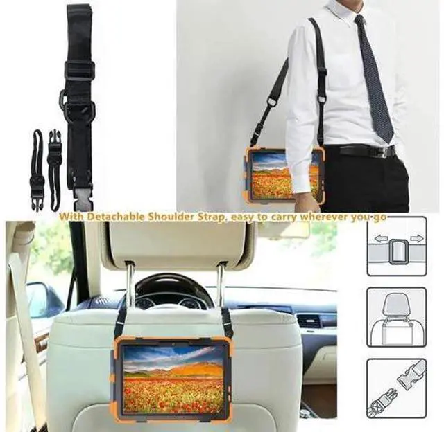 Alt view image 2 of 6 - Heavy Duty Case for Lenovo Tab M10 HD (2nd Gen) 2020, 10.1 Inch Rugged Case with Strap Kickstand Shoulder Belt for TB-X306F/TB-X306X Orange