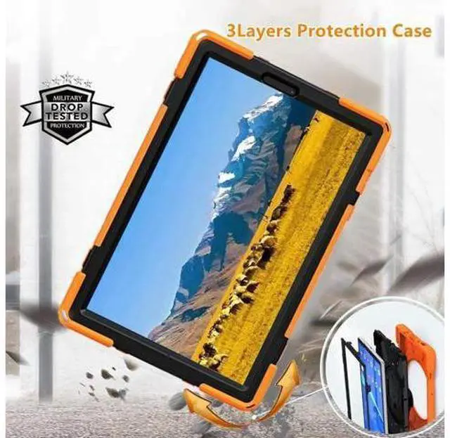 Alt view image 4 of 6 - Heavy Duty Case for Lenovo Tab M10 HD (2nd Gen) 2020, 10.1 Inch Rugged Case with Strap Kickstand Shoulder Belt for TB-X306F/TB-X306X Orange