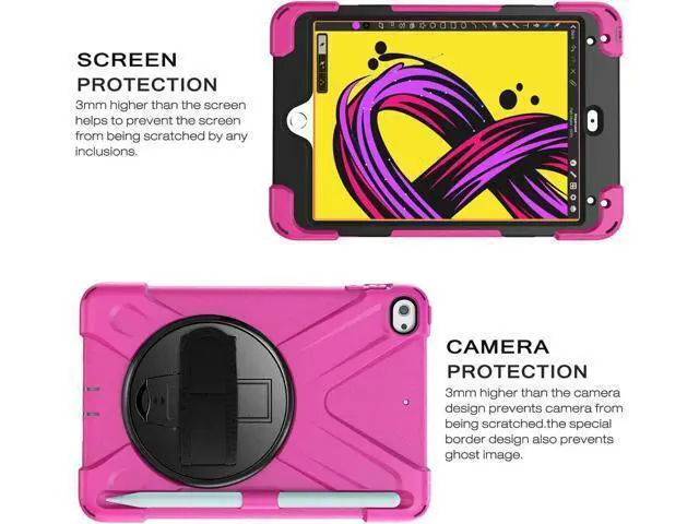 Alt view image 3 of 7 - iPad Mini 5 Case 2019 iPad Mini 4 Case with Pencil Holder Shockproof 360 Degree Rotation Cover with Kickstand Hand Strap Shoulder Strip Protective Case for iPad Mini 5th iPad Mini 4th Generation