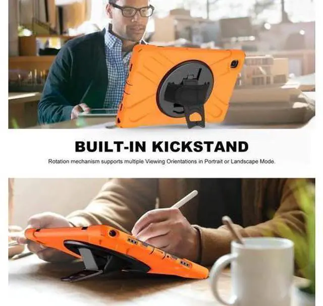 Alt view image 6 of 6 - Heavy Duty Case for Lenovo Tab M10 HD (2nd Gen) 2020, 10.1 Inch Rugged Case with Strap Kickstand Shoulder Belt for TB-X306F/TB-X306X Orange