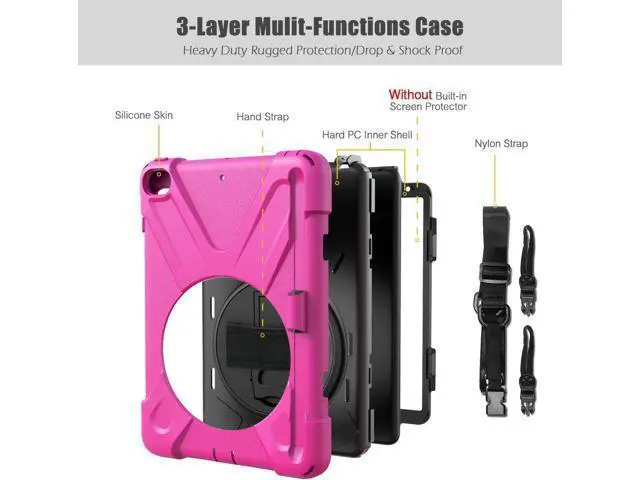 Alt view image 4 of 7 - iPad Mini 5 Case 2019 iPad Mini 4 Case with Pencil Holder Shockproof 360 Degree Rotation Cover with Kickstand Hand Strap Shoulder Strip Protective Case for iPad Mini 5th iPad Mini 4th Generation