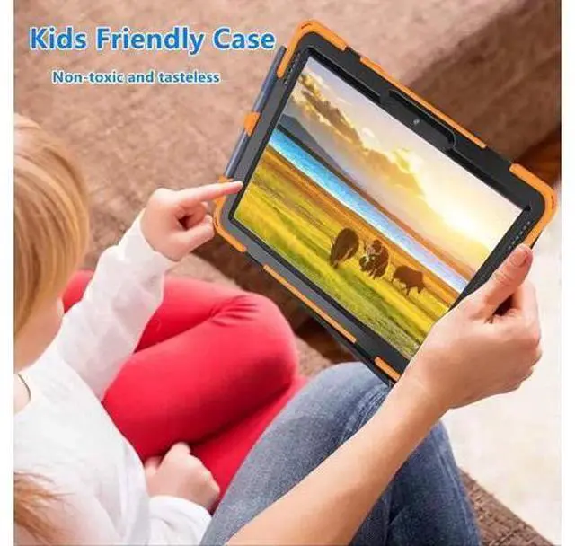 Alt view image 5 of 6 - Heavy Duty Case for Lenovo Tab M10 HD (2nd Gen) 2020, 10.1 Inch Rugged Case with Strap Kickstand Shoulder Belt for TB-X306F/TB-X306X Orange