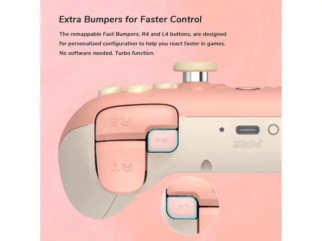 Alt view image 4 of 7 - 8Bitdo Ultimate 2C Wireless Controller for Windows PC and Android, Gamepad with 1000Hz Polling Rate, Remappable L4/R4 Bumpers, Rumble Vibration and Turbo Function Pink