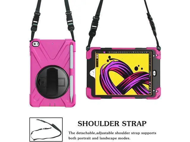 Alt view image 6 of 7 - iPad Mini 5 Case 2019 iPad Mini 4 Case with Pencil Holder Shockproof 360 Degree Rotation Cover with Kickstand Hand Strap Shoulder Strip Protective Case for iPad Mini 5th iPad Mini 4th Generation
