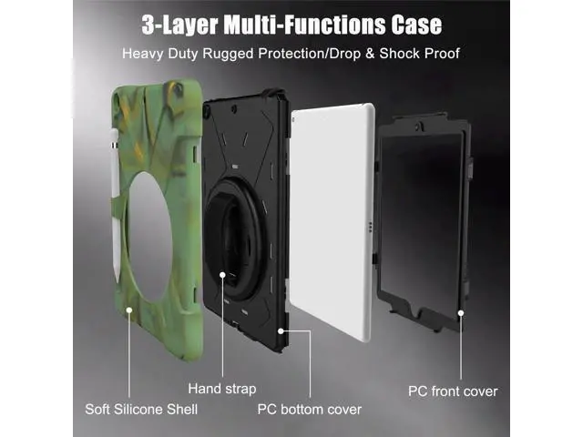 Alt view image 2 of 7 - New iPad 10.2 Case 2019 iPad 7th Generation Case Cover with Pencil Holder / Rotatable Stand / Hand Strap and Shoulder Belt Shockproof Case for iPad 10.2 inch 2019 Tablet A2197 A2198 A2200