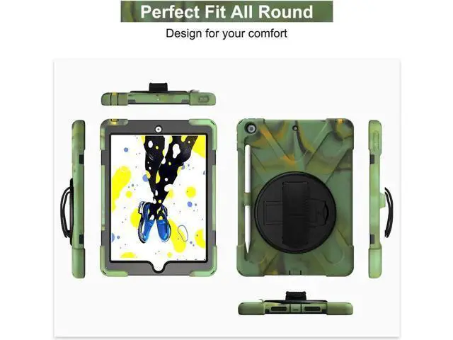 Alt view image 4 of 7 - New iPad 10.2 Case 2019 iPad 7th Generation Case Cover with Pencil Holder / Rotatable Stand / Hand Strap and Shoulder Belt Shockproof Case for iPad 10.2 inch 2019 Tablet A2197 A2198 A2200