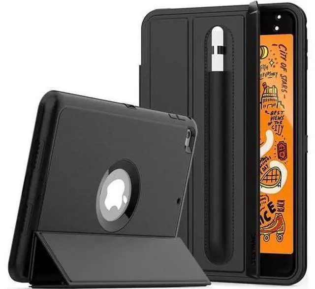 Main image of iPad Mini 5 Case iPad Mini 4 Case Smart Case Protective Cover Auto Sleep Wake with Stylus Holder Three Layer Drop Protection Heavy Duty Stand Case for iPad Mini 5th / 4th Gen Black