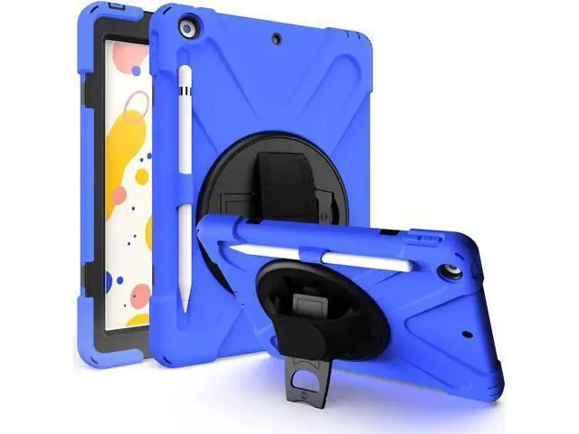 Main image of New iPad 10.2 Case 2019 iPad 7th Generation Case Cover with Pencil Holder / Rotatable Stand / Hand Strap and Shoulder Belt Shockproof Case for iPad 10.2 inch 2019 Tablet A2197 A2198 A2200 Blue