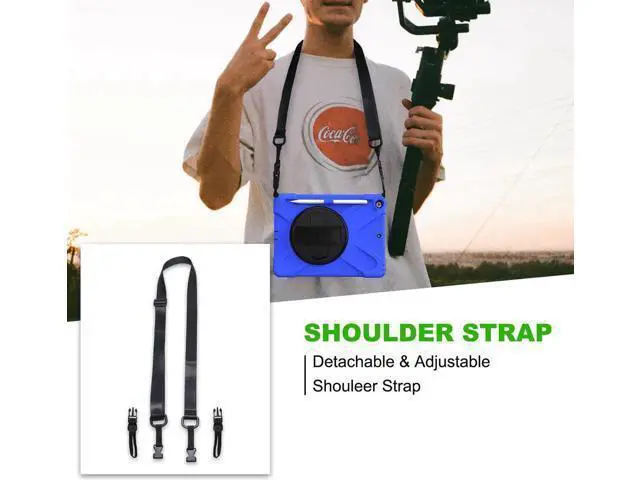 Alt view image 2 of 7 - New iPad 10.2 Case 2019 iPad 7th Generation Case Cover with Pencil Holder / Rotatable Stand / Hand Strap and Shoulder Belt Shockproof Case for iPad 10.2 inch 2019 Tablet A2197 A2198 A2200 Blue