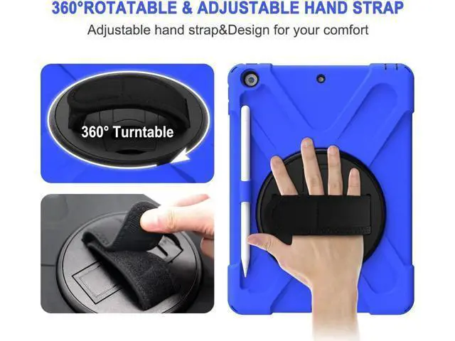 Alt view image 3 of 7 - New iPad 10.2 Case 2019 iPad 7th Generation Case Cover with Pencil Holder / Rotatable Stand / Hand Strap and Shoulder Belt Shockproof Case for iPad 10.2 inch 2019 Tablet A2197 A2198 A2200 Blue