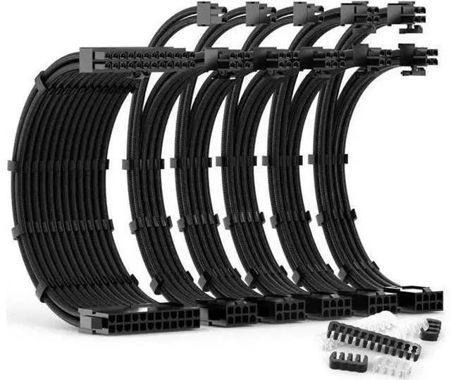 Main image of PSU Cable Extension Kit 30CM Length with Combs,1x24Pin/2x8Pin(4+4) EPS/3x8Pin(6P+2P) PCI-E/PC Sleeved for ATX Power Supply,(Black)