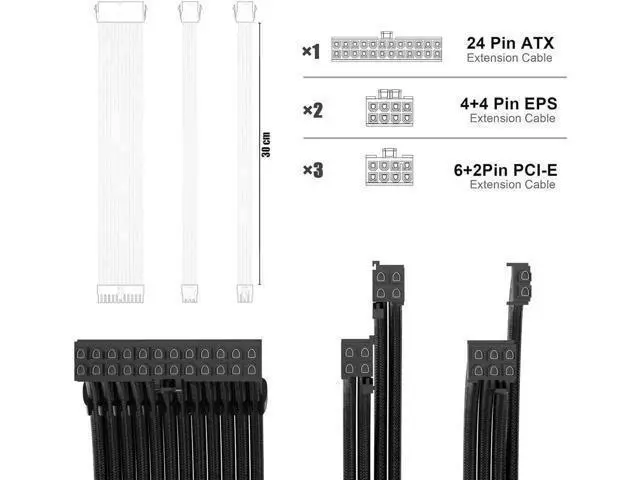 Alt view image 3 of 4 - PSU Cable Extension Kit 30CM Length with Combs,1x24Pin/2x8Pin(4+4) EPS/3x8Pin(6P+2P) PCI-E/PC Sleeved for ATX Power Supply,(Black)