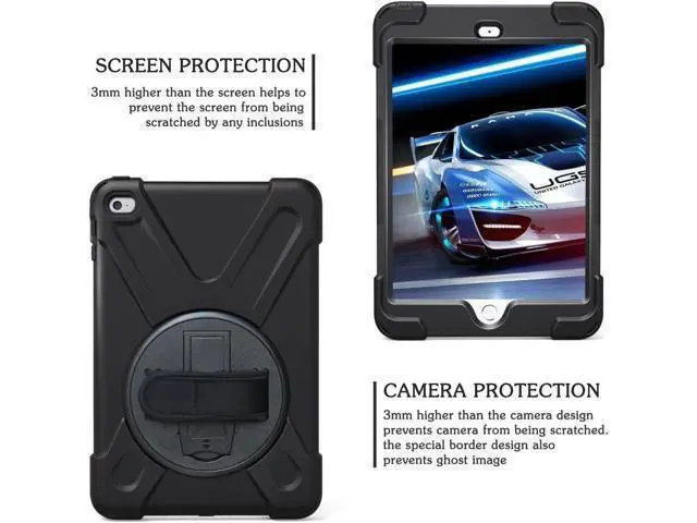 Alt view image 6 of 6 - for iPad Mini 4 Case Three Layer Drop Protection Shockpoof Rugged Heavy Duty iPad Mini 4 Protective Case With a 360 Degree Swivel Stand Hand Strap and a Shoulder Strap for iPad Mini 4 Case