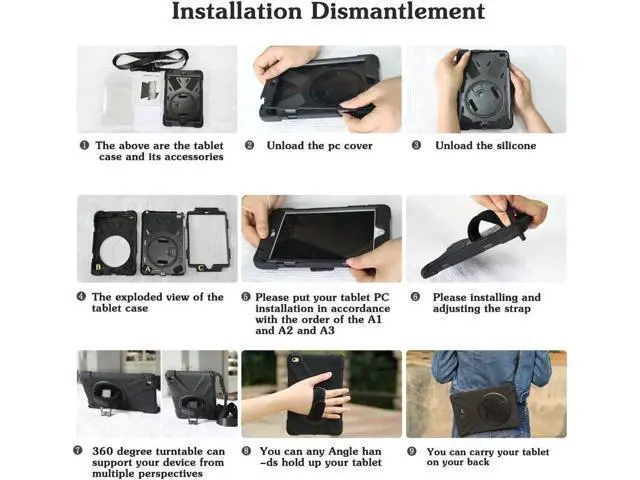 Alt view image 5 of 6 - for iPad Mini 4 Case Three Layer Drop Protection Shockpoof Rugged Heavy Duty iPad Mini 4 Protective Case With a 360 Degree Swivel Stand Hand Strap and a Shoulder Strap for iPad Mini 4 Case