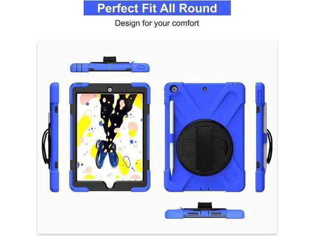 Alt view image 5 of 7 - New iPad 10.2 Case 2019 iPad 7th Generation Case Cover with Pencil Holder / Rotatable Stand / Hand Strap and Shoulder Belt Shockproof Case for iPad 10.2 inch 2019 Tablet A2197 A2198 A2200 Blue