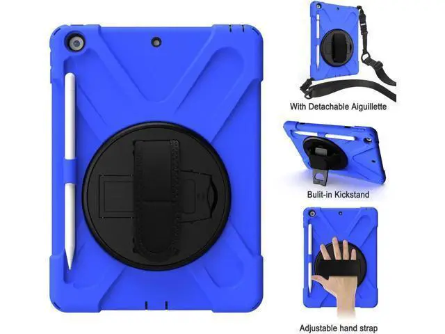 Alt view image 7 of 7 - New iPad 10.2 Case 2019 iPad 7th Generation Case Cover with Pencil Holder / Rotatable Stand / Hand Strap and Shoulder Belt Shockproof Case for iPad 10.2 inch 2019 Tablet A2197 A2198 A2200 Blue