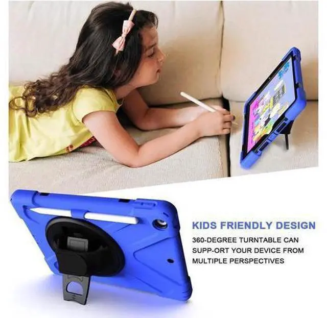 Alt view image 6 of 7 - New iPad 10.2 Case 2019 iPad 7th Generation Case Cover with Pencil Holder / Rotatable Stand / Hand Strap and Shoulder Belt Shockproof Case for iPad 10.2 inch 2019 Tablet A2197 A2198 A2200 Blue