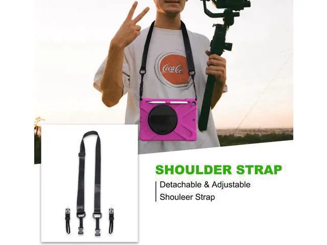 Alt view image 2 of 7 - New iPad 10.2 Case 2019 iPad 7th Generation Case Cover with Pencil Holder / Rotatable Stand / Hand Strap and Shoulder Belt Shockproof Case for iPad 10.2 inch 2019 Tablet A2197 A2198 A2200