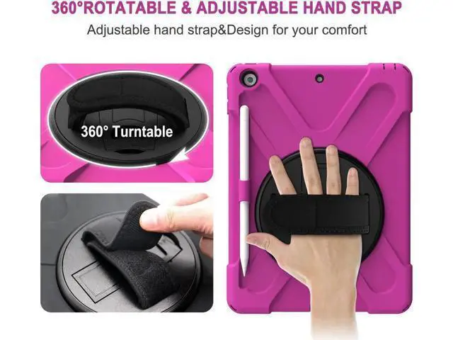 Alt view image 3 of 7 - New iPad 10.2 Case 2019 iPad 7th Generation Case Cover with Pencil Holder / Rotatable Stand / Hand Strap and Shoulder Belt Shockproof Case for iPad 10.2 inch 2019 Tablet A2197 A2198 A2200