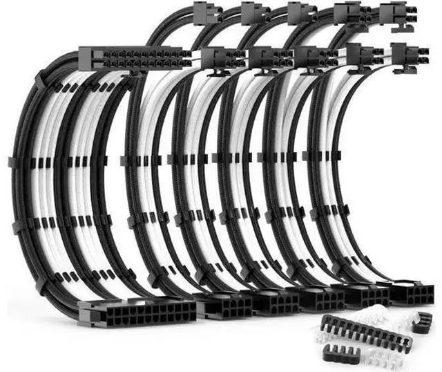 Main image of PSU Cable Extension Kit 30CM Length with Combs,1x24Pin/2x8Pin(4+4) EPS/3x8Pin(6P+2P) PCI-E/PC Sleeved for ATX Power Supply,( Black & White)