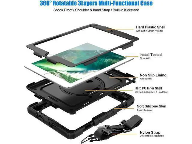 Alt view image 4 of 7 - iPad 9.7 2018 2017 Case iPad Air 2 Case iPad Pro 9.7 Case Heavy Duty Rugged Shockproof Protective Hard Case Cover For for Apple iPad 6th / 5th Generation / iPad Air 2 / iPad Pro 9.7 inch Black