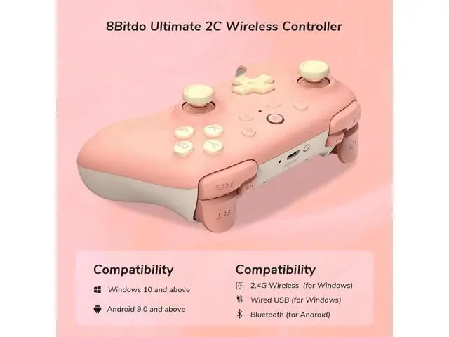 Alt view image 7 of 7 - 8Bitdo Ultimate 2C Wireless Controller for Windows PC and Android, Gamepad with 1000Hz Polling Rate, Remappable L4/R4 Bumpers, Rumble Vibration and Turbo Function Pink