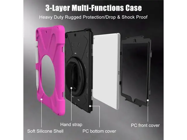 Alt view image 4 of 7 - New iPad 10.2 Case 2019 iPad 7th Generation Case Cover with Pencil Holder / Rotatable Stand / Hand Strap and Shoulder Belt Shockproof Case for iPad 10.2 inch 2019 Tablet A2197 A2198 A2200