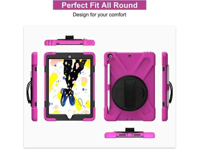Alt view image 5 of 7 - New iPad 10.2 Case 2019 iPad 7th Generation Case Cover with Pencil Holder / Rotatable Stand / Hand Strap and Shoulder Belt Shockproof Case for iPad 10.2 inch 2019 Tablet A2197 A2198 A2200
