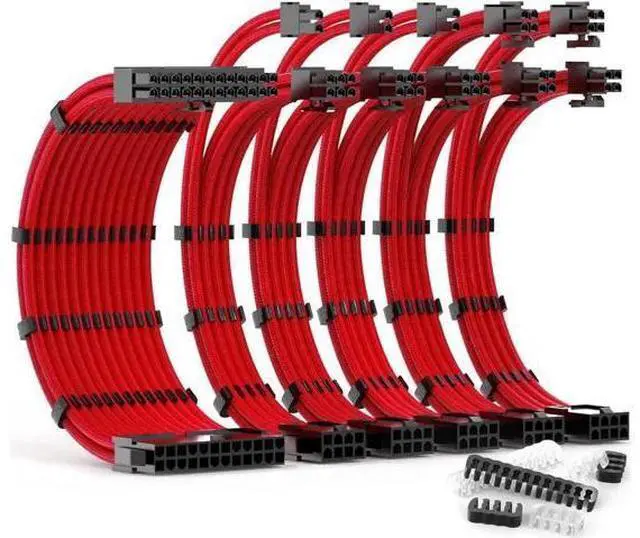 Main image of PSU Cable Extension Kit 30CM Length with Combs,1x24Pin/2x8Pin(4+4) EPS/3x8Pin(6P+2P) PCI-E/PC Sleeved for ATX Power Supply, All- Red