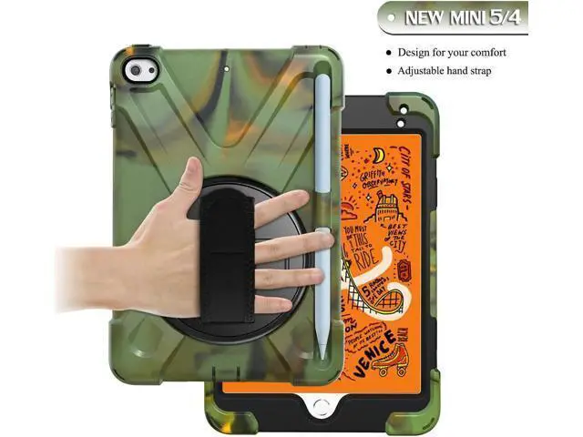Alt view image 2 of 7 - iPad Mini 5 Case 2019 iPad Mini 4 Case with Pencil Holder Shockproof 360 Degree Rotation Cover with Kickstand Hand Strap Shoulder Strip Protective Case for iPad Mini 5th iPad Mini 4th Generation