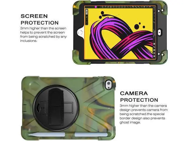Alt view image 3 of 7 - iPad Mini 5 Case 2019 iPad Mini 4 Case with Pencil Holder Shockproof 360 Degree Rotation Cover with Kickstand Hand Strap Shoulder Strip Protective Case for iPad Mini 5th iPad Mini 4th Generation