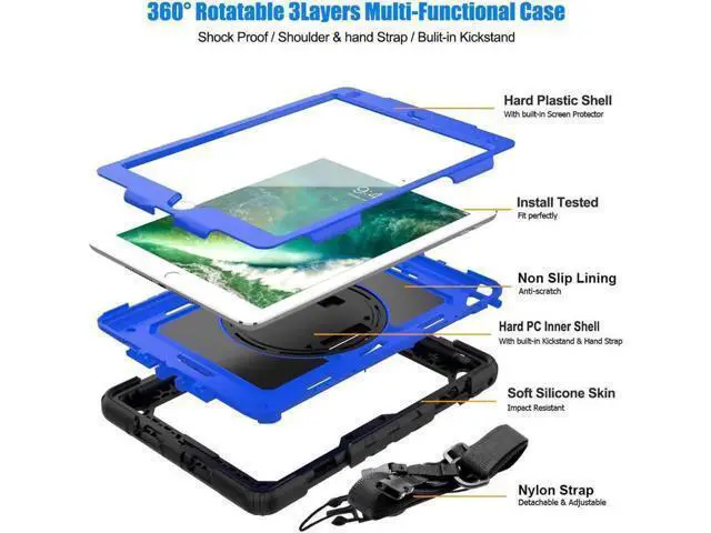 Alt view image 7 of 7 - iPad 9.7 2018 2017 Case iPad Air 2 Case iPad Pro 9.7 Case Heavy Duty Rugged Shockproof Protective Hard Case Cover For for Apple iPad 6th / 5th Generation / iPad Air 2 / iPad Pro 9.7 inch Blue