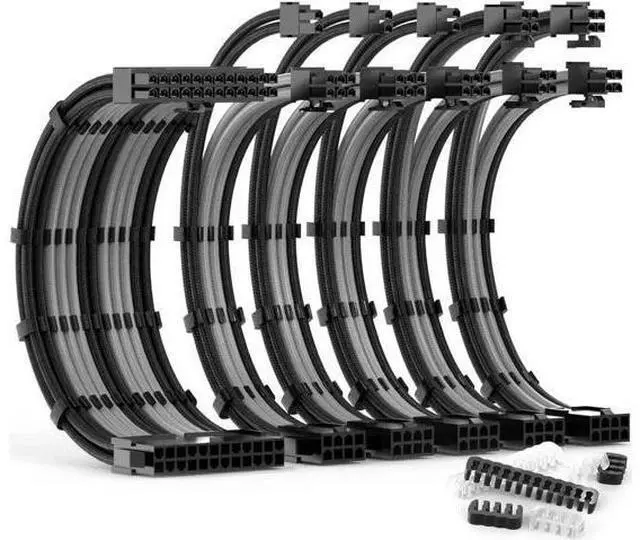 Main image of PSU Cable Extension Kit 30CM Length with Combs,1x24Pin/2x8Pin(4+4) EPS/3x8Pin(6P+2P) PCI-E/PC Sleeved for ATX Power Supply, (Black & Grey)