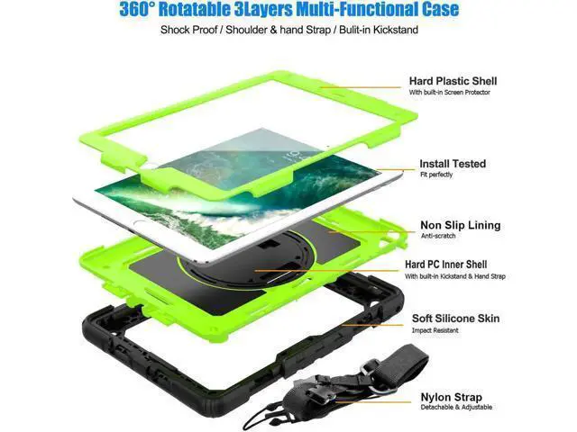 Alt view image 3 of 7 - iPad 6th 5th Generation Case New iPad 9.7 Inch 2018 2017 Case Full-body Shock Proof Hybrid Armor Protective Case Cover with 360 Rotating Stand & Strap for Apple iPad 5th / 6th iPad Air 2 iPad Pro 9.7