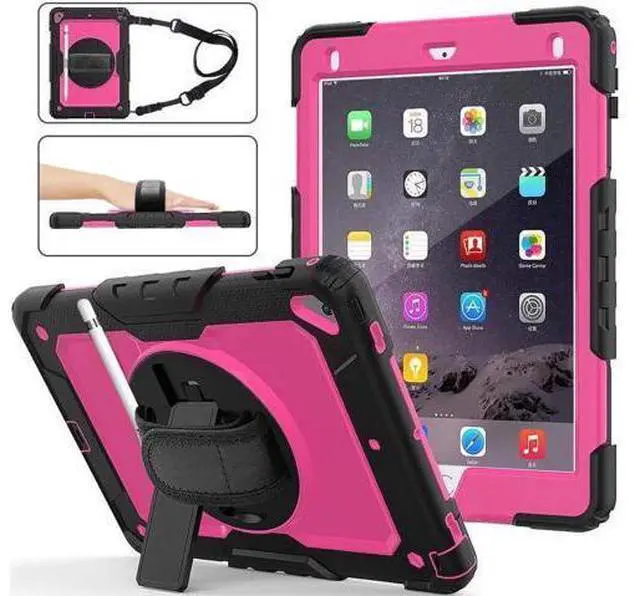 Main image of iPad 9.7 2018 2017 Case iPad Air 2 Case iPad Pro 9.7 Case Heavy Duty Rugged Shockproof Protective Hard Case Cover For for Apple iPad 6th / 5th Generation / iPad Air 2 / iPad Pro 9.7 inch Rose Red