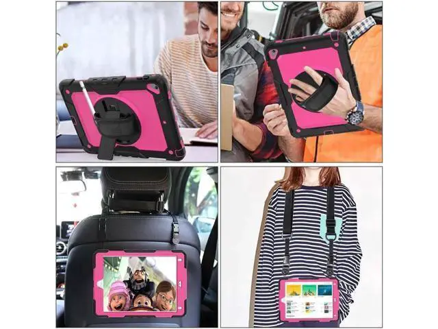 Alt view image 4 of 7 - iPad 9.7 2018 2017 Case iPad Air 2 Case iPad Pro 9.7 Case Heavy Duty Rugged Shockproof Protective Hard Case Cover For for Apple iPad 6th / 5th Generation / iPad Air 2 / iPad Pro 9.7 inch Rose Red