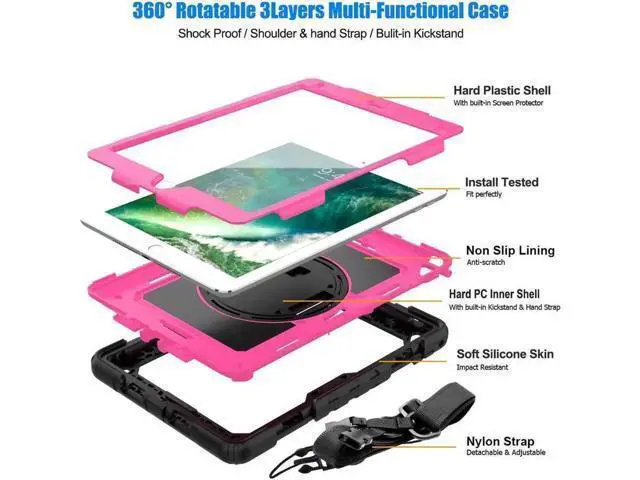 Alt view image 6 of 7 - iPad 9.7 2018 2017 Case iPad Air 2 Case iPad Pro 9.7 Case Heavy Duty Rugged Shockproof Protective Hard Case Cover For for Apple iPad 6th / 5th Generation / iPad Air 2 / iPad Pro 9.7 inch Rose Red