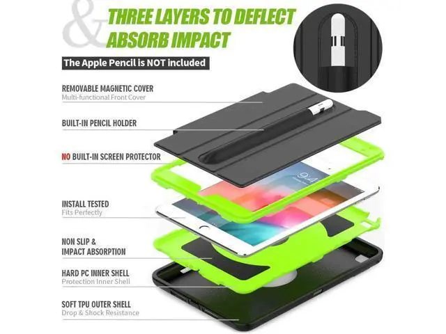 Alt view image 3 of 7 - iPad Mini 5 Case iPad Mini 4 Case Smart Case Protective Cover Auto Sleep Wake with Stylus Holder Three Layer Drop Protection Heavy Duty Stand Case for iPad Mini 5th / 4th Gen
