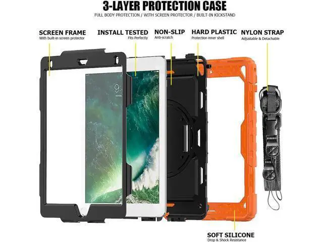 Alt view image 6 of 6 - iPad 6th 5th Generation Case New iPad 9.7 Inch 2018 2017 Case Full-body Shock Proof Hybrid Armor Protective Case Cover with 360 Rotating Stand & Strap for Apple iPad 5th / 6th iPad Air 2 iPad Pro 9.7