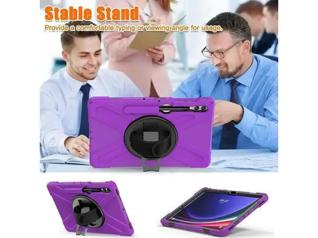Alt view image 5 of 7 - Protective Case for Samsung Galaxy Tab S9 Plus 2023 / S8 Plus 2022 / S7 FE 2021 / S7 Plus 2020 12.4 inch Tablet Shockproof Cover with 360 Degree Rotating Kickstand, Hand/Shoulder Strap Purple