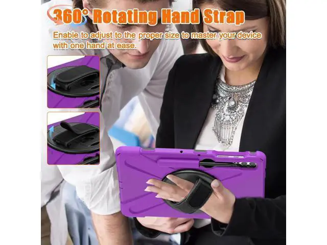 Alt view image 6 of 7 - Protective Case for Samsung Galaxy Tab S9 Plus 2023 / S8 Plus 2022 / S7 FE 2021 / S7 Plus 2020 12.4 inch Tablet Shockproof Cover with 360 Degree Rotating Kickstand, Hand/Shoulder Strap Purple
