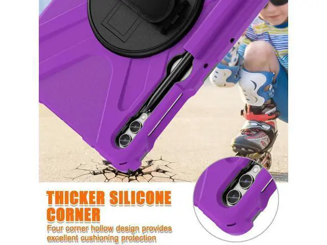 Alt view image 7 of 7 - Protective Case for Samsung Galaxy Tab S9 Plus 2023 / S8 Plus 2022 / S7 FE 2021 / S7 Plus 2020 12.4 inch Tablet Shockproof Cover with 360 Degree Rotating Kickstand, Hand/Shoulder Strap Purple