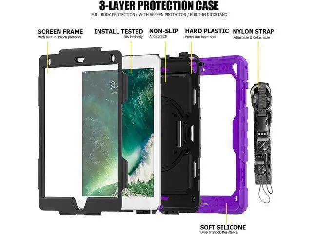 Alt view image 6 of 6 - iPad 6th 5th Generation Case New iPad 9.7 Inch 2018 2017 Case Full-body Shock Proof Hybrid Armor Protective Case Cover with 360 Rotating Stand & Strap for Apple iPad 5th / 6th iPad Air 2 iPad Pro 9.7